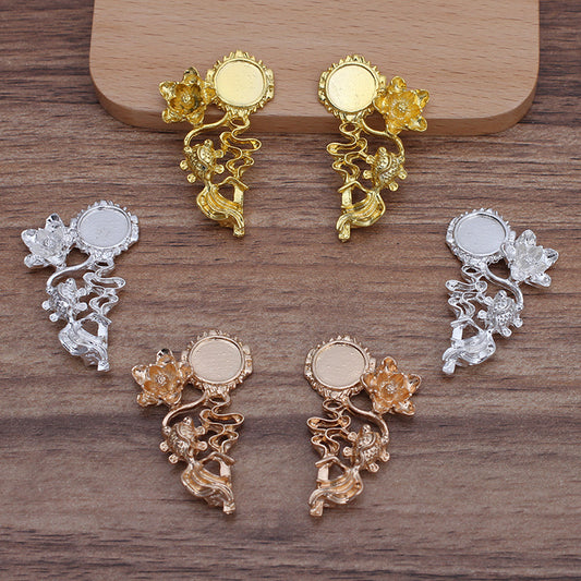 20 Gold Fish Floral Charm Pendant 18KGP 10mm Round Cabochon Blank Base Gemstone Piece Setting