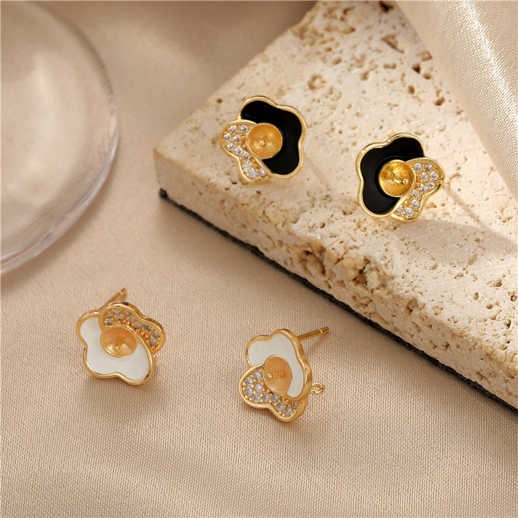 4 boucles d’oreilles florales en émail époxy strass embelli 14K GF boucle d’oreille demi-percée perle vierge