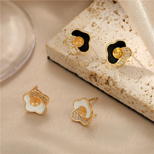 4 boucles d’oreilles florales en émail époxy strass embelli 14K GF boucle d’oreille demi-percée perle vierge