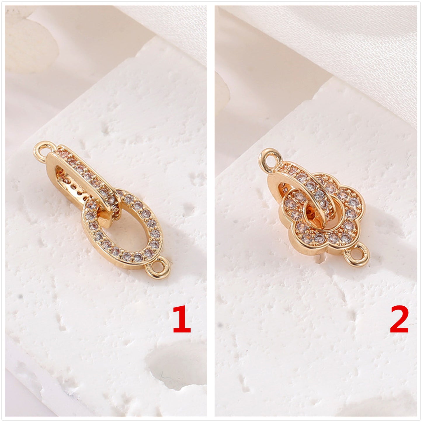 2 connecteurs de lien de cercle floral à double boucle ornés de strass 14K GF
