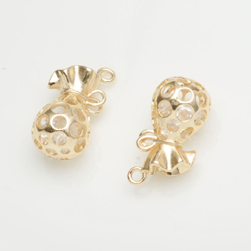 20 pendentifs à breloques pour sac d'argent incrustés de strass 14K GF