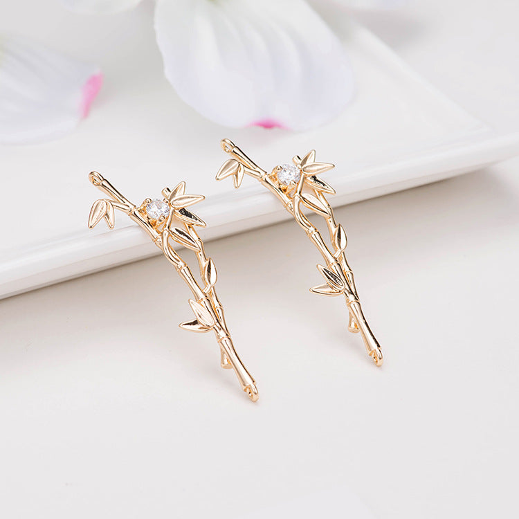 2 pendentifs à breloques en forme de branche de bambou ornés de strass 14K GF