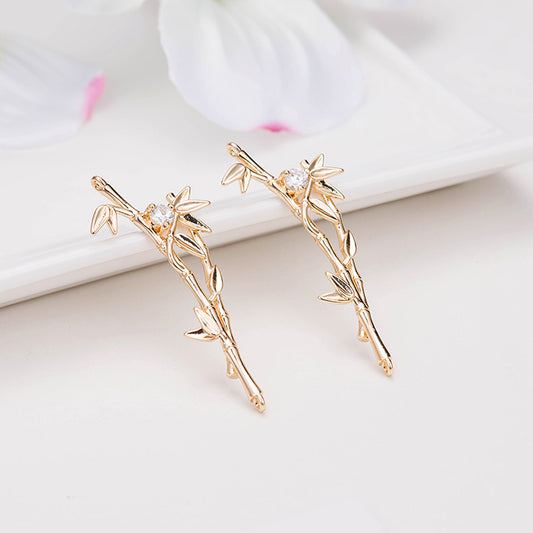 2 pendentifs à breloques en forme de branche de bambou ornés de strass 14K GF