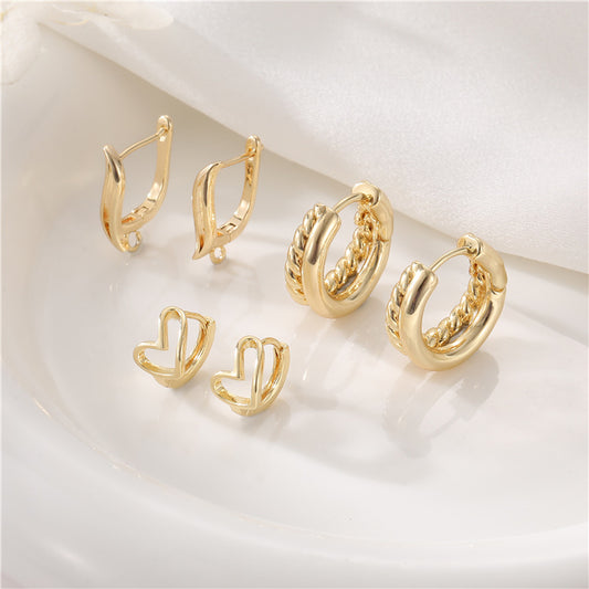 4 boucles d'oreilles créoles en forme de cœur sculpté avec câble en forme de cœur épais 14 carats GF