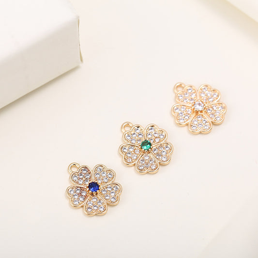 2 pendentifs à breloque florale ornés de strass 14K GF