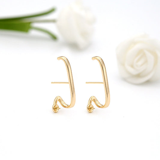 4 Halbkreis-Ohrstecker, 14 K GF, halbgebohrte Perlen, Rohling