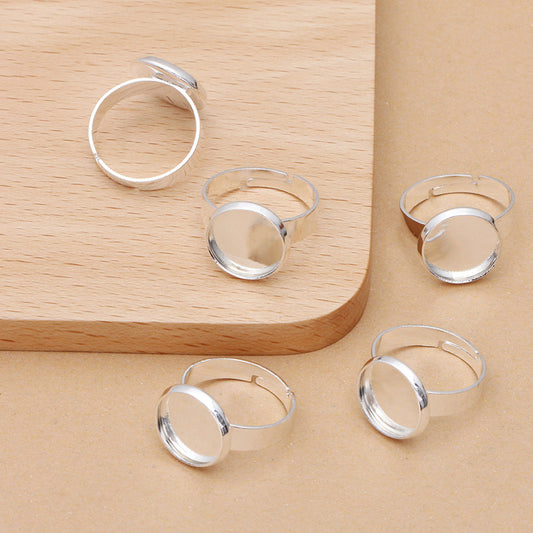 200 schlichte Lünette, zu öffnender Kreisring, versilbert, 12 mm, rund, Cabochon-Rohling, Edelsteinfassung