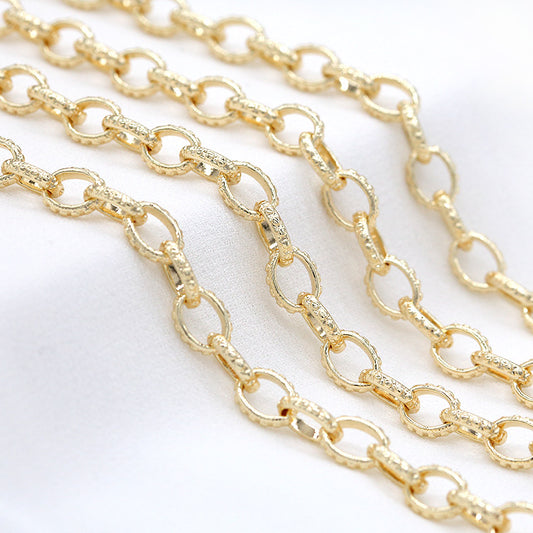 2 Meter lange Carving-Oval-Glieder-Kabelkette aus 14-karätigem GF