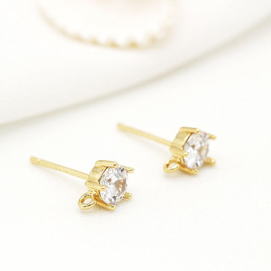 4 boucles d'oreilles à tige en pierre ronde avec boucle d'oreille ornée de strass 14K GF