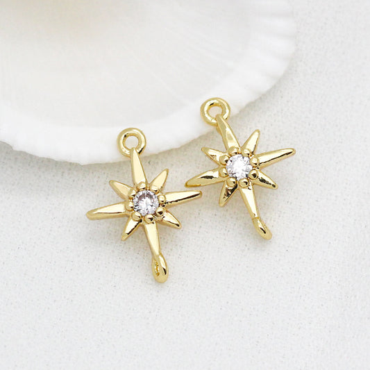 20 connecteurs de charme étoile à double boucle ornés de strass 14K GF