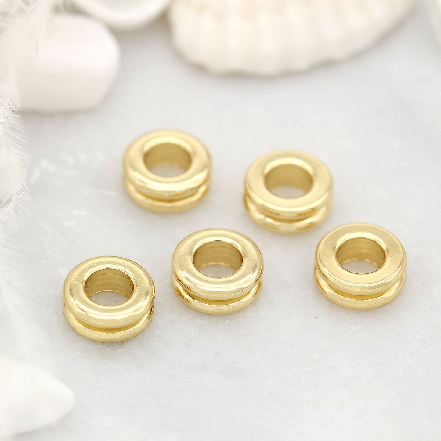 10 flache Roundelle Bead Charm 14K GF Beadwork Spacer
