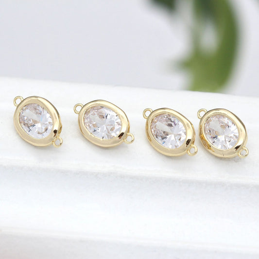 10 connecteurs de charme ovales à double boucle ornés de strass 14K GF