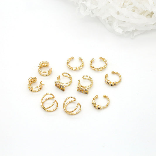 4 Perlen-Ohrklemmen, Kletterohrring, kein Piercing, mit Strass verziert, 14-Karat-GF-Ohrring