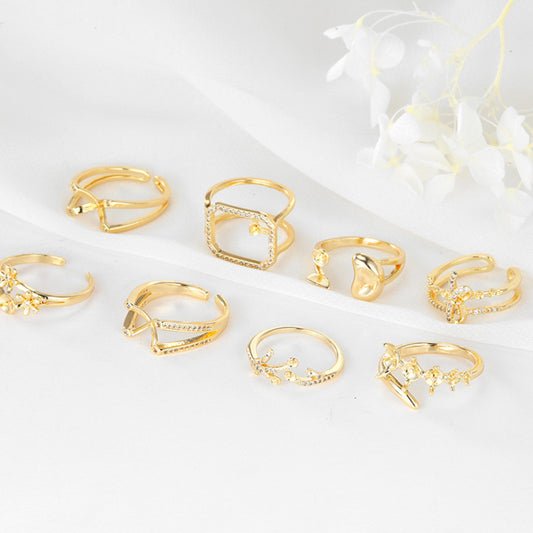 2 anneaux de déclaration creux à cercle ouvert, ornés de strass 14K GF, perles semi-percées vierges
