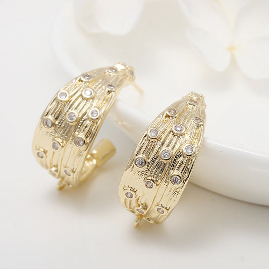 4 boucles d'oreilles à tige épaisses en demi-cercle avec boucles d'oreilles GF 14 carats ornées de strass