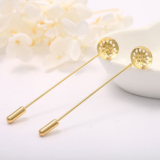 10 broches longues unies 14K GF, Cabochon plat creux, vierge