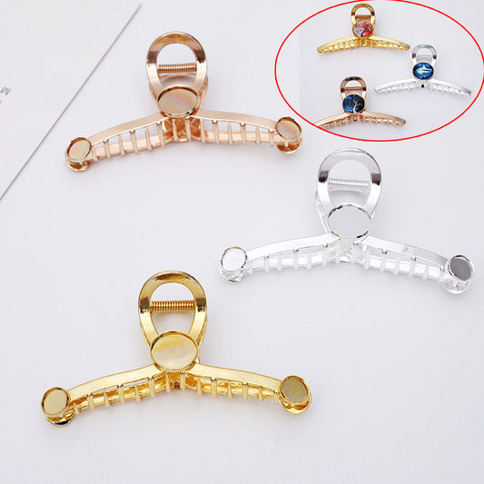 5 Hair Claws Clamp Clip 18KGP 8mm 12mm Round Cabochon Blank Base Gemstone Piece Setting