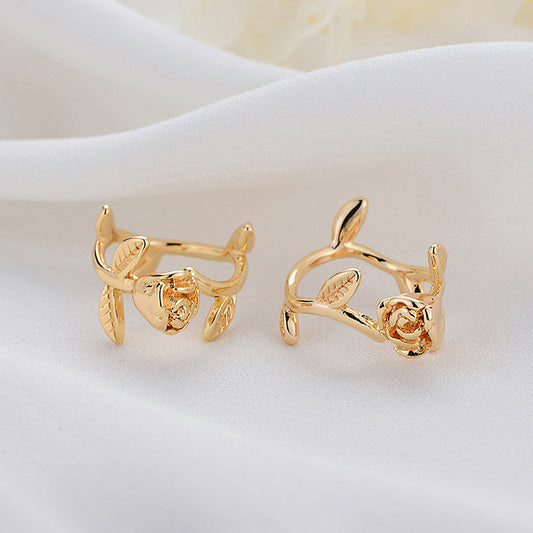 2 Statement-Ring mit offenem Kreis, Rose und Blumenmuster, 14 Karat GF