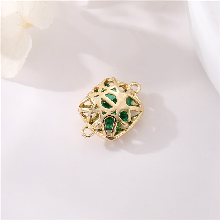 2 Double boucle carré rectangle rond papillon coeur charme connecteur strass incrusté 14K GF