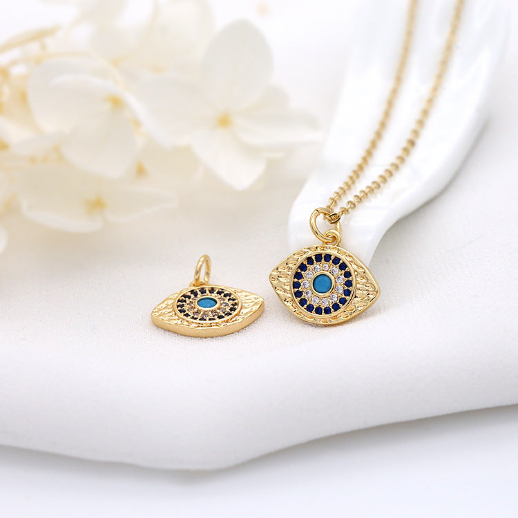 Pendentif à breloque en forme de pièce de monnaie à 2 yeux, connecteur à double boucle, orné de strass, 14K GF