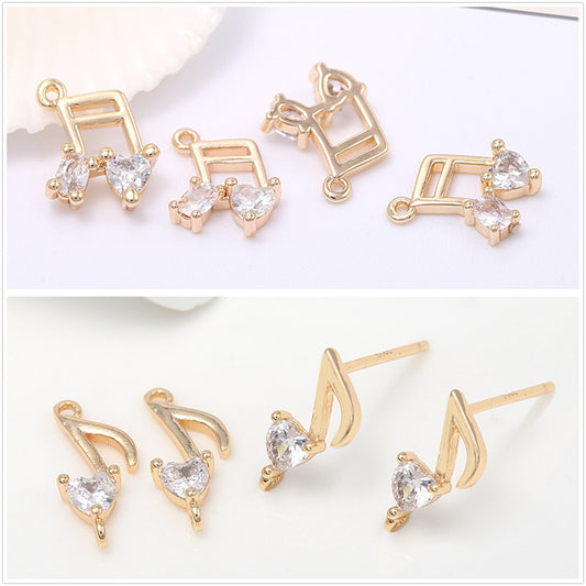 10 pendentifs à breloque signe de musique, boucles d'oreilles à maillons à Double boucle, ornés de strass, 14K GF