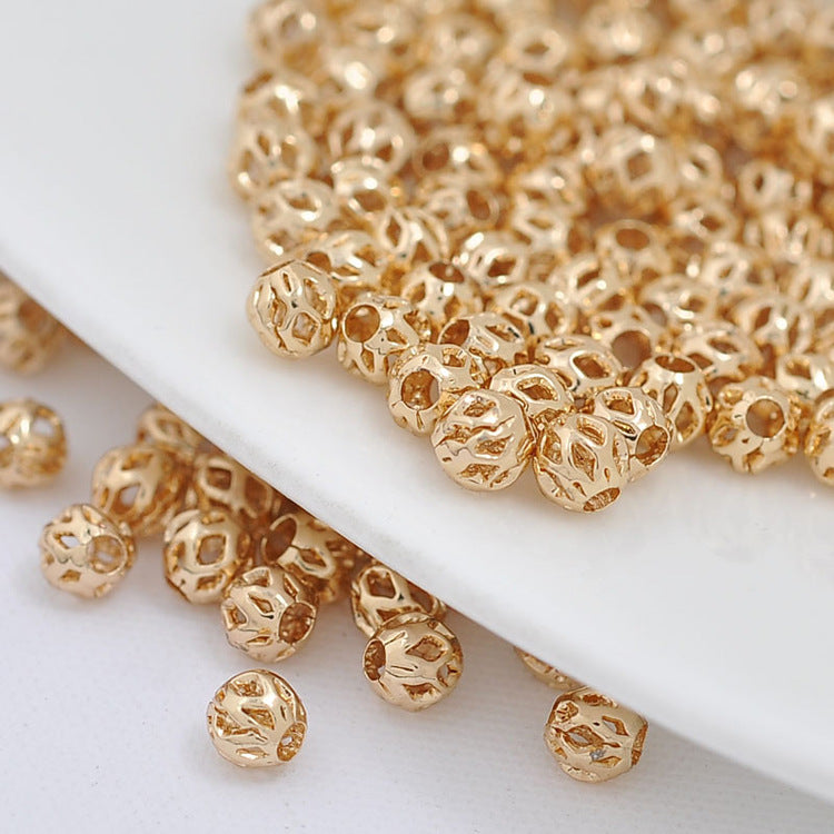 100 perles rondes creuses 14K GF, breloque en cuivre, entretoise de perles