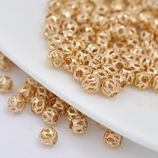 100 perles rondes creuses 14K GF, breloque en cuivre, entretoise de perles