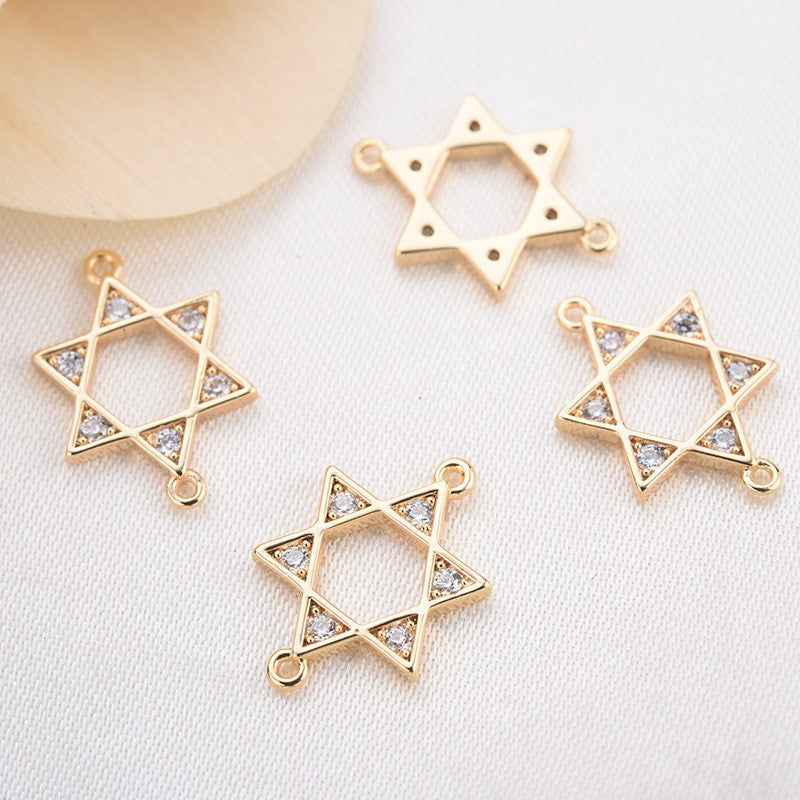 20 connecteurs de charme David Star à double boucle ornés de strass 14K GF