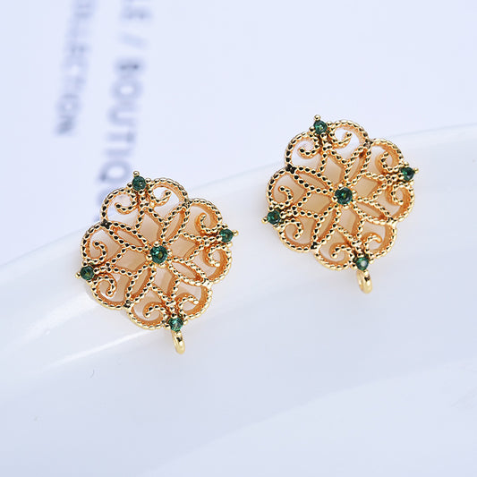 10 boucles d'oreilles à tige florales avec boucle d'oreille ornée de strass 14K GF