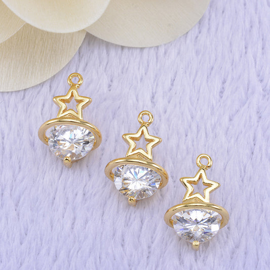20 Saturn Star Charm Pendentif Strass Embelli 14K GF