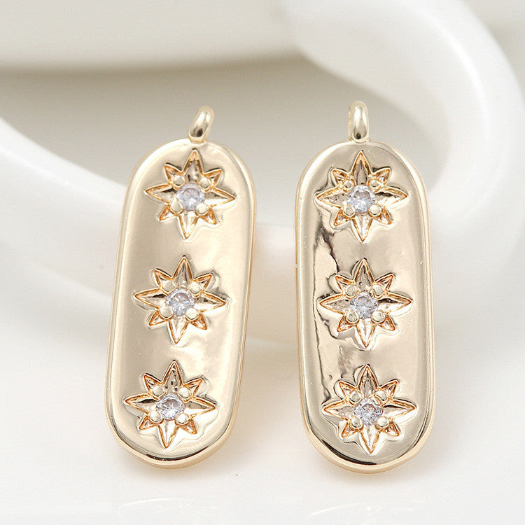 10 pendentif à breloque barre étoile oblongue orné de strass 14K GF