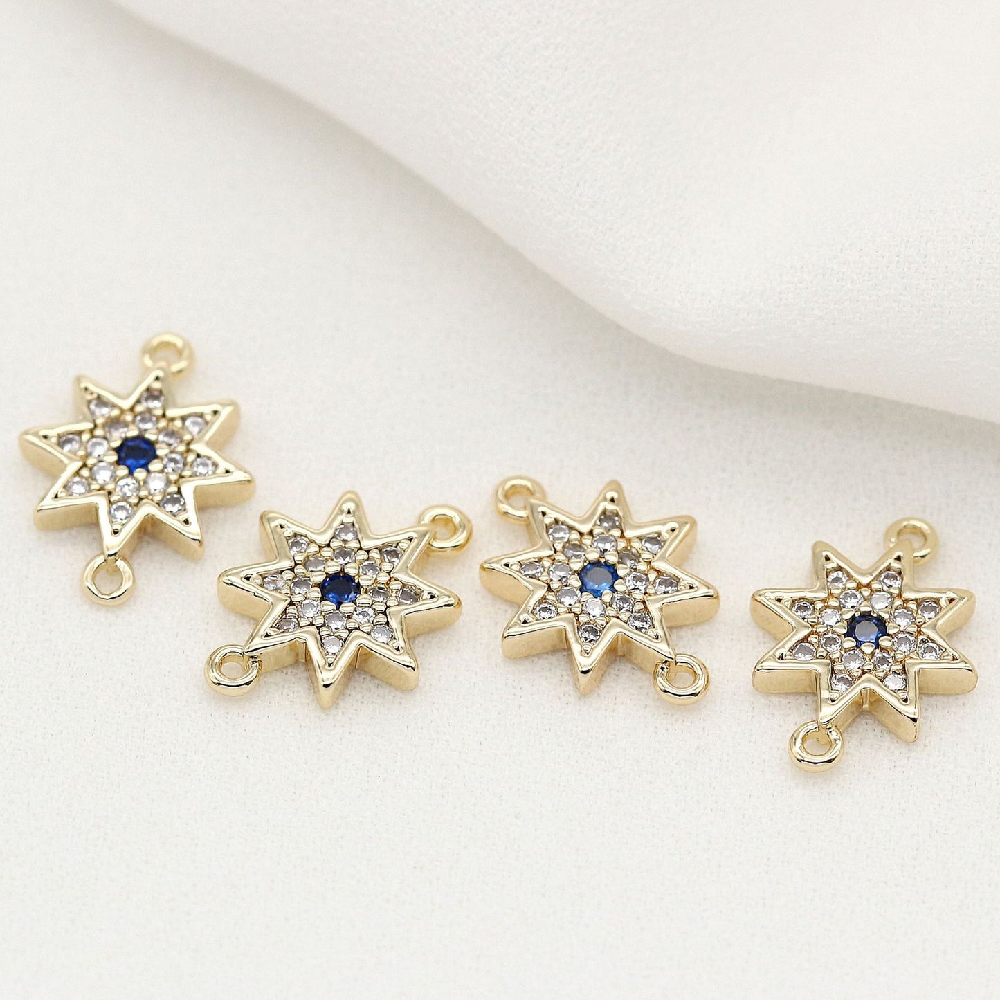 Pendentif à breloque 2 étoiles, connecteur à double boucle, orné de strass, 14K GF