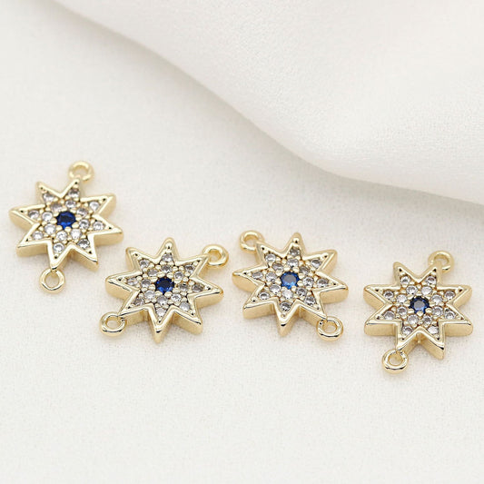 Pendentif à breloque 2 étoiles, connecteur à double boucle, orné de strass, 14K GF