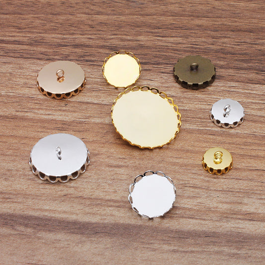 50 Scallop Edge Bezel Cup Button 18KGP 10mm 12mm 14mm 15mm 16mm 18mm 20mm 25mm Round Cabochon Blank Base Gemstone Piece Setting