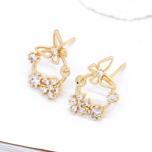 10 Schmetterling Floral Kreis Ohrstecker Strass verziert 14K GF Ohrstecker halb gebohrt Perle Perle Rohling