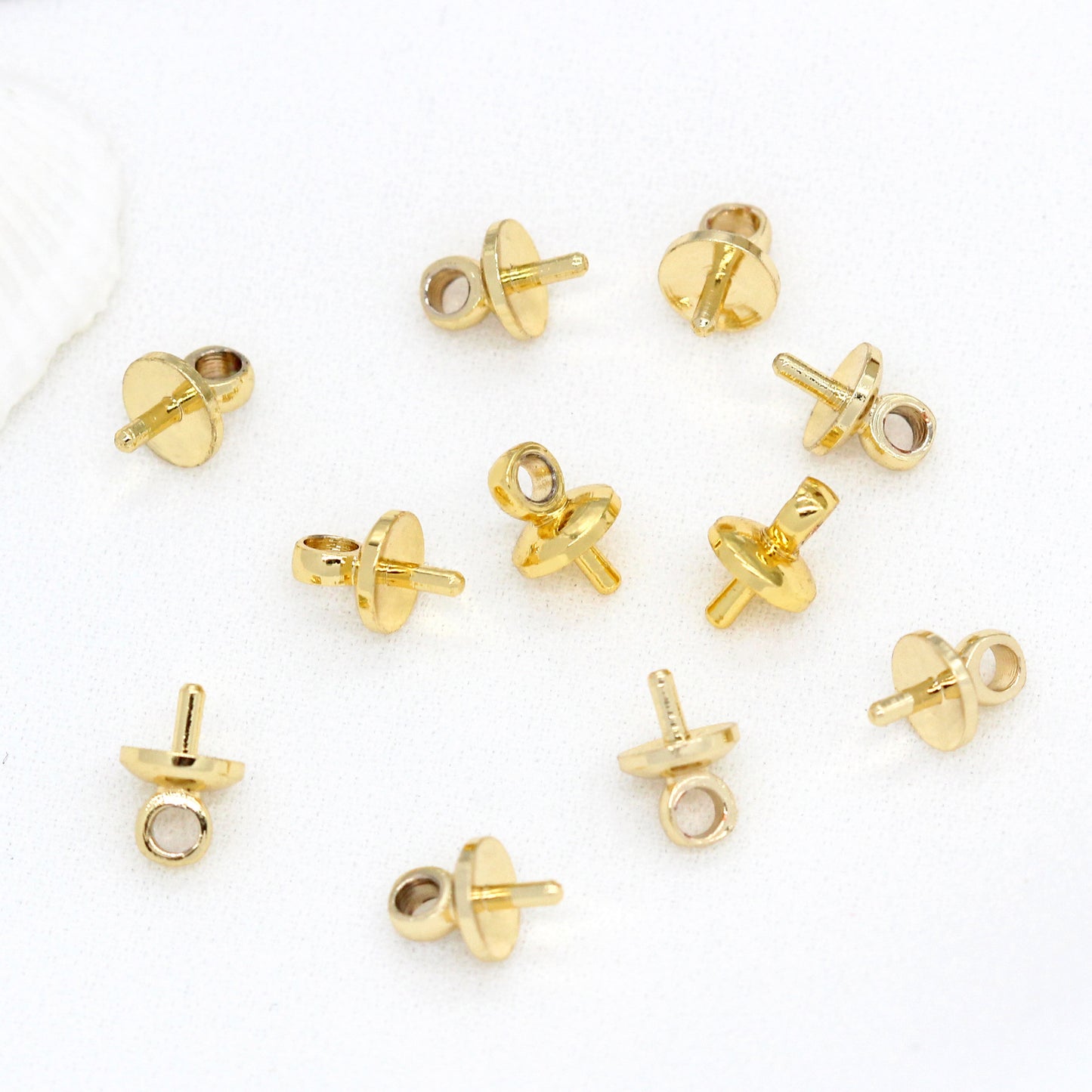 50 Pinch Bails 14K GF Pendant Top Connector Half Drilled Pearl Bead Blank