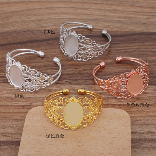 5 Serrated Edge Two Row Filigree Open Circle Bangle 18KGP 18x25mm Oval Cabochon Blank Base Gemstone Piece Setting