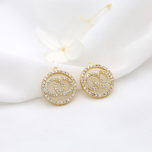 2 pendentifs à breloque double cercle ornés de strass 14K GF