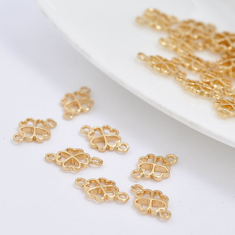 50 connecteur de charme trèfle à quatre feuilles à double boucle 14K GF