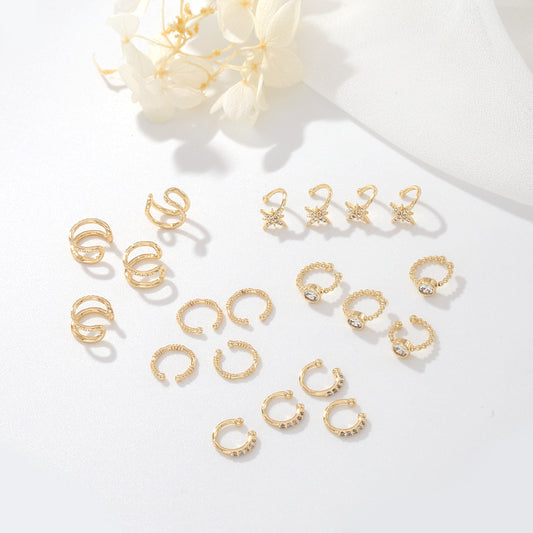 4-teilige, mit Perlen besetzte Stern-Ohrklemme, Ohrklemme, Kletterer, kein Piercing, Ohrring, Strassverzierung, 14-Karat-GF-Ohrring