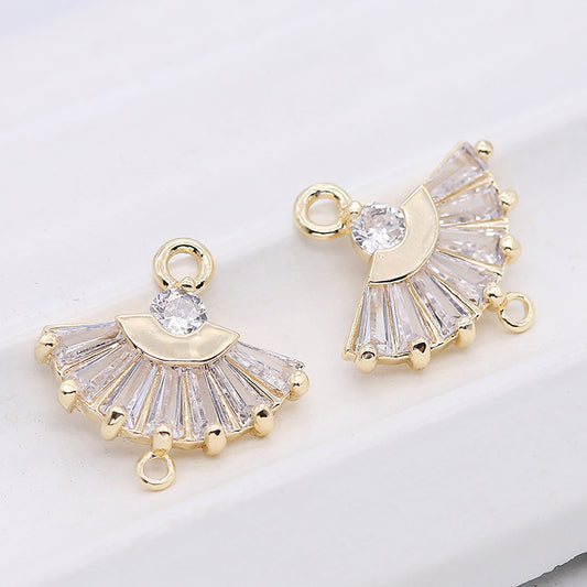 2 connecteurs de charme d'éventail à double boucle ornés de strass 14K GF