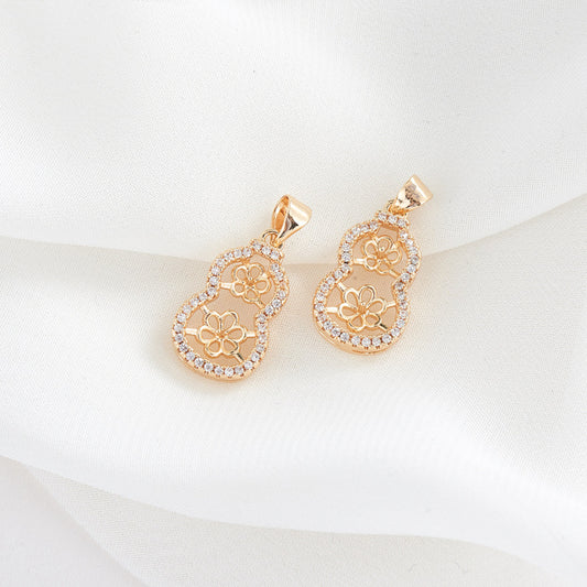 2 Gourd Charm Pendant Rhinestone Embellished 14K GF Half Drilled Pearl Bead Blank