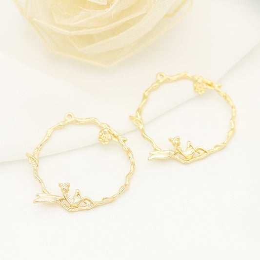 2 pendentifs à breloque cercle d'ange de vigne florale 14K GF