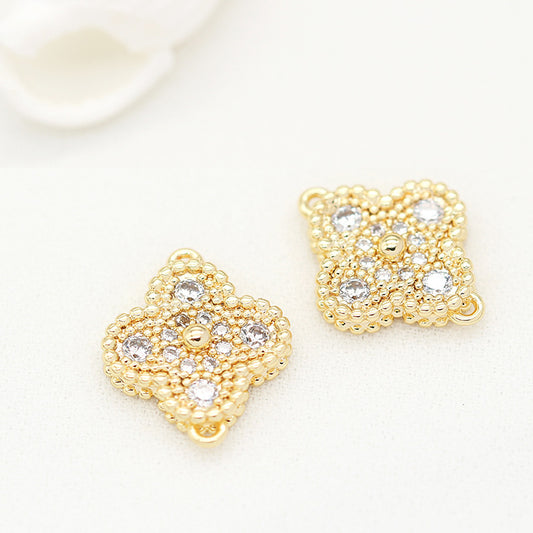 2 connecteurs de charme floral à double boucle ornés de strass 14K GF
