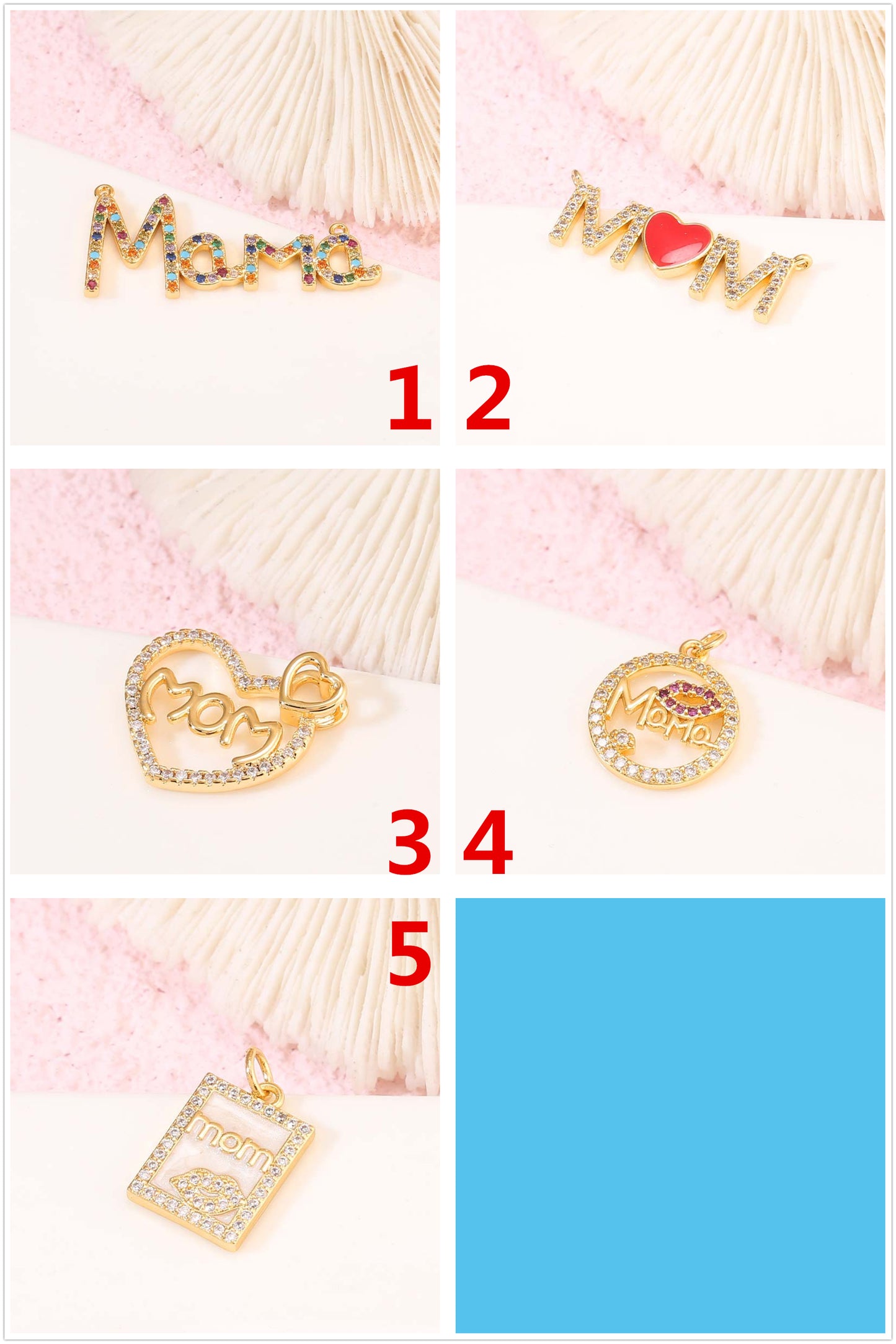 2 Mama Mom Charm Pendant Rhinestone Embellished 14K GF