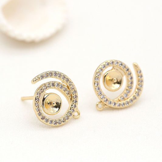 4 boucles d'oreilles à tige en spirale avec boucle ornée de strass 14K GF boucle d'oreille demi-percée perle vierge