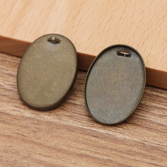50 boucles au dos, bord dentelé, pendentif à breloque, Bronze Antique, cabochon ovale, Base vierge, réglage des pierres précieuses, 18x25mm