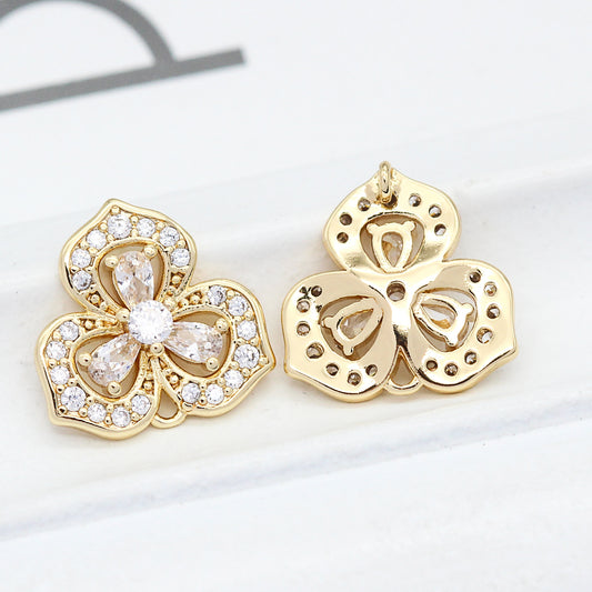 10 doppelt geschlungene, hohle, florale Charm-Verbindungsstücke mit Strasssteinen, verziert aus 14-karätigem GF