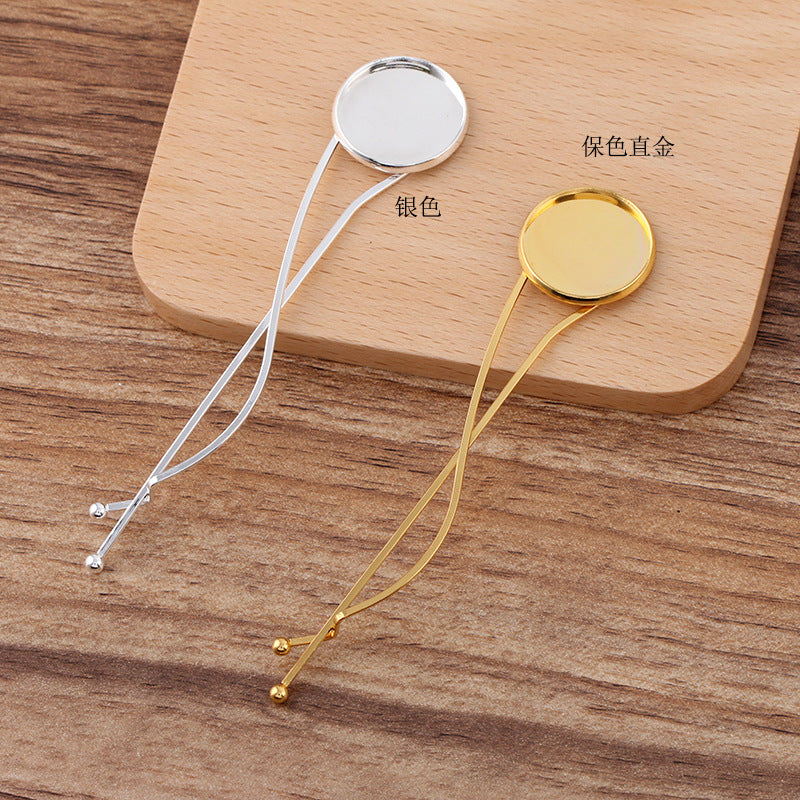 20 pince à cheveux enveloppée de fil de coupe de lunette à bord uni, épingle à cheveux 18KGP, cabochon rond de 20mm, Base vierge, réglage de pièce de pierre précieuse