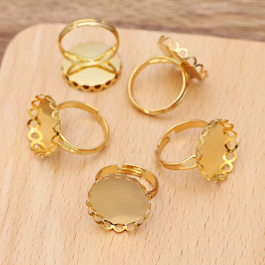 200 Scallop Edge Bezel Cup Ring 18KGP 18mm Round Cabochon Blank Base Gemstone Setting